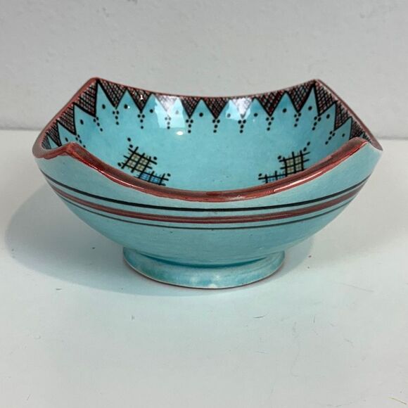 Handmade Moroccan Safi Geometric Blue Pottery Bowl 7” - Picture 1 of 6